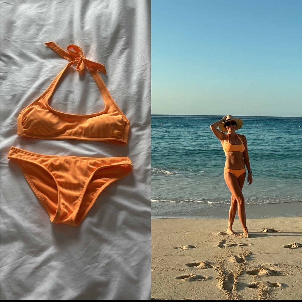 Bright Orange Ribbed Bikini Set